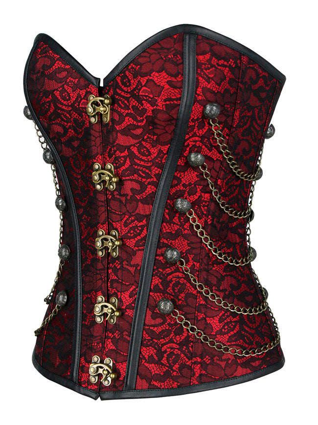 Steampunk Jacquard Brocade Overbust Corset with Chains