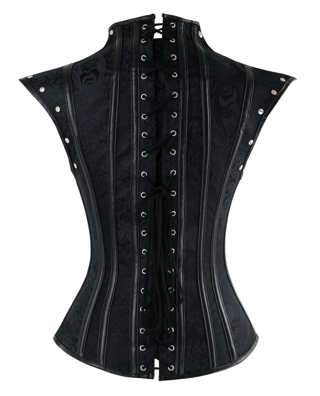 Steampunk Leather Jacquard Overbust Corset Top with Decorative Shrug