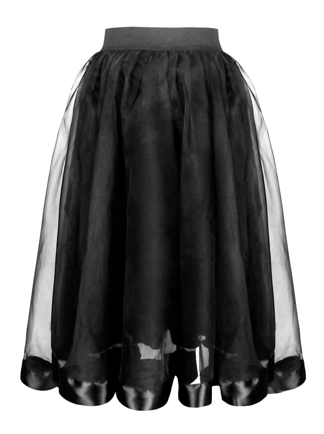 Victorian Gothic Double Mesh Layered Organza Outer Elastic Band High-waisted Skirt