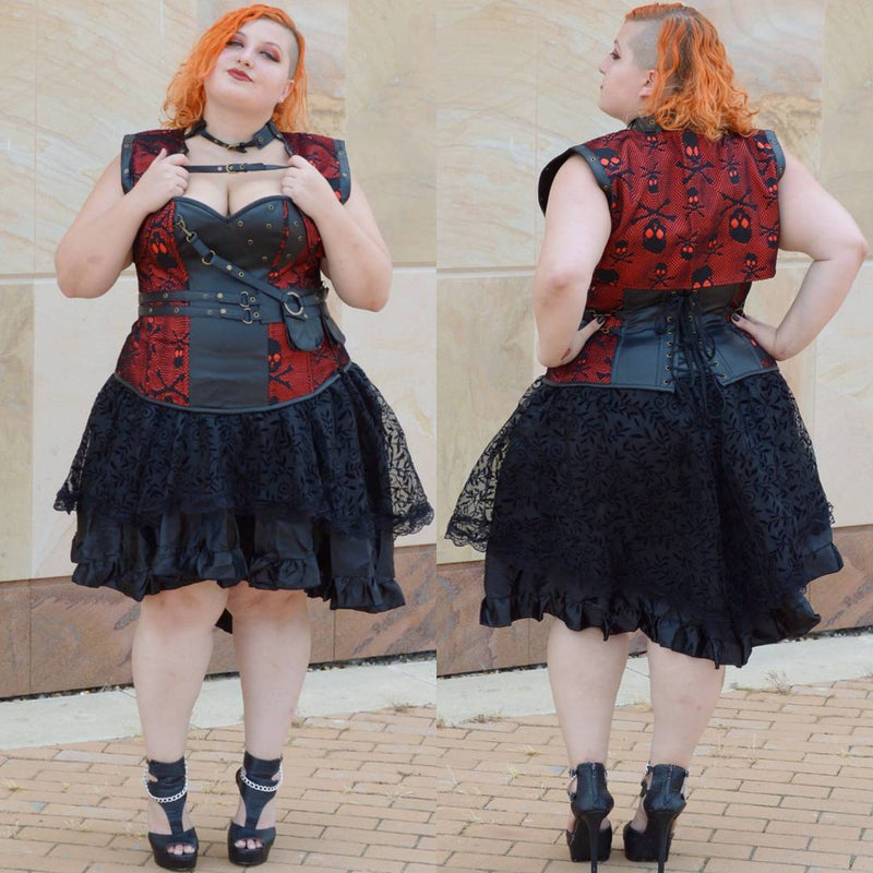 Fashion Skull Corset & High Low Skirt to Complete a Punk Rock Look.
