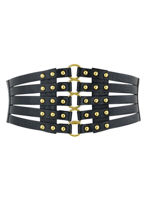 Fashion Faux Leather Steampunk Rivet Elastic Wide Waist Belt