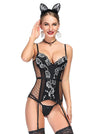 Sheer Mesh Floral Lace Spaghetti Straps Plastic Bone Chemise Bustier Corset