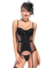 Black Sheer Mesh Floral Lace Spaghetti Straps Plastic Bone Chemise Bustier Corset