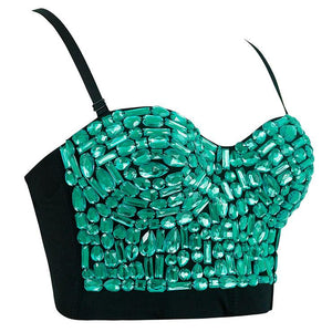 Sweets Green Studded Rhinestone Push Up B Cup Bustier Bra Party Bustier Crop Top