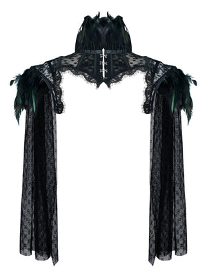 Steampunk High Neck Feather Jacket Shrug with Long Sleeves