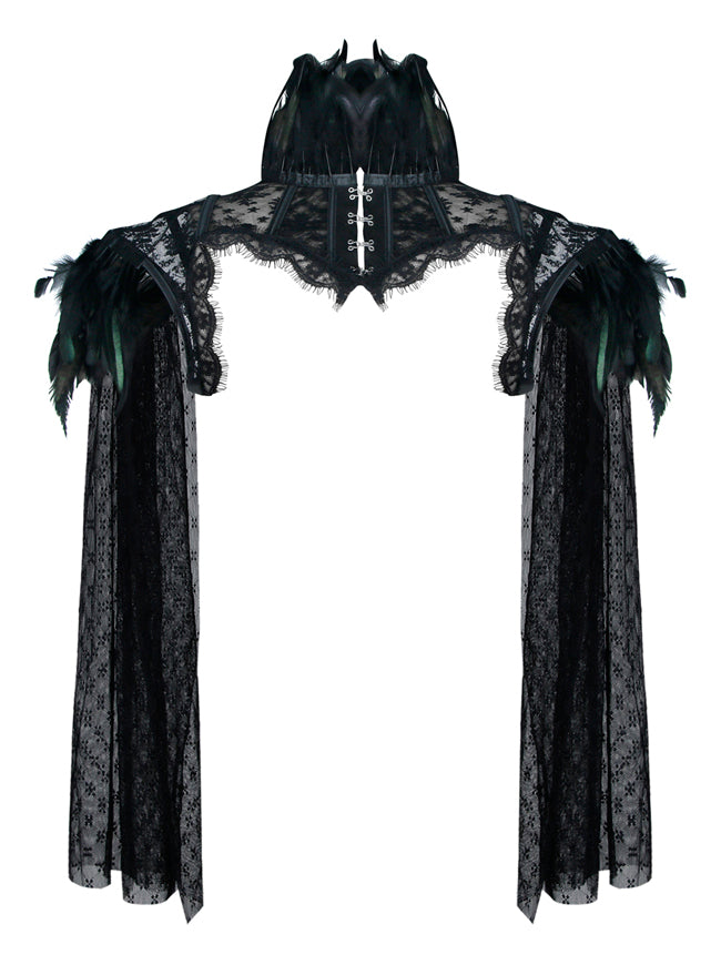 Steampunk High Neck Feather Jacket Shrug with Long Sleeves