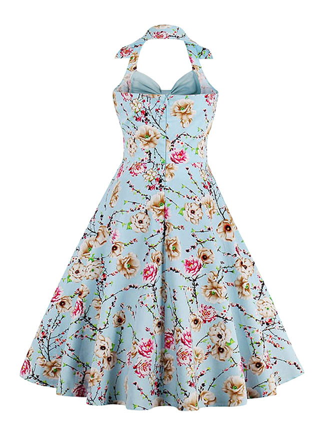 1950's Vintage Sweetheart Floral Print Halter Swing Dress