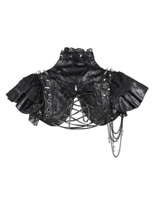 Gothic PU Leather Steampunk Rivet and Cross Embellished Black Shrug/Black