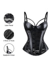 Steampunk Gothic Black Lace Corset Bustier Faux Leather Plus Size Bra Lingerie