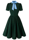 1950s Vintage A Line Swing Dress Rockabilly Cocktail Party Casual Dress Solid Midi Dress Green Blue Main Image