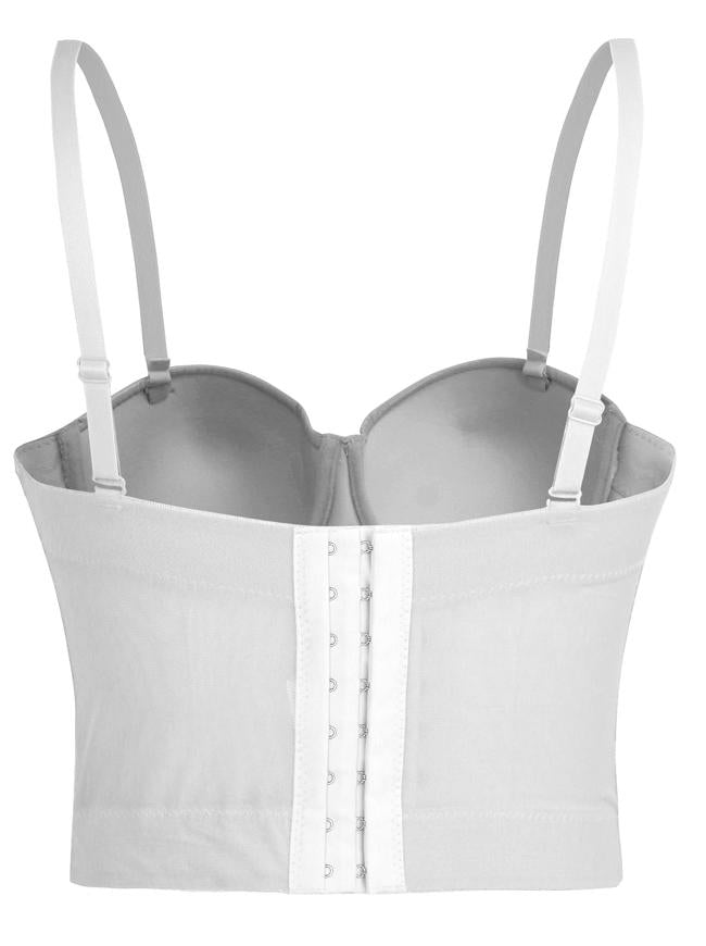 Fashion See-through Mesh Spaghetti Straps Bustier Bra Corset Clubwear Crop Top /White