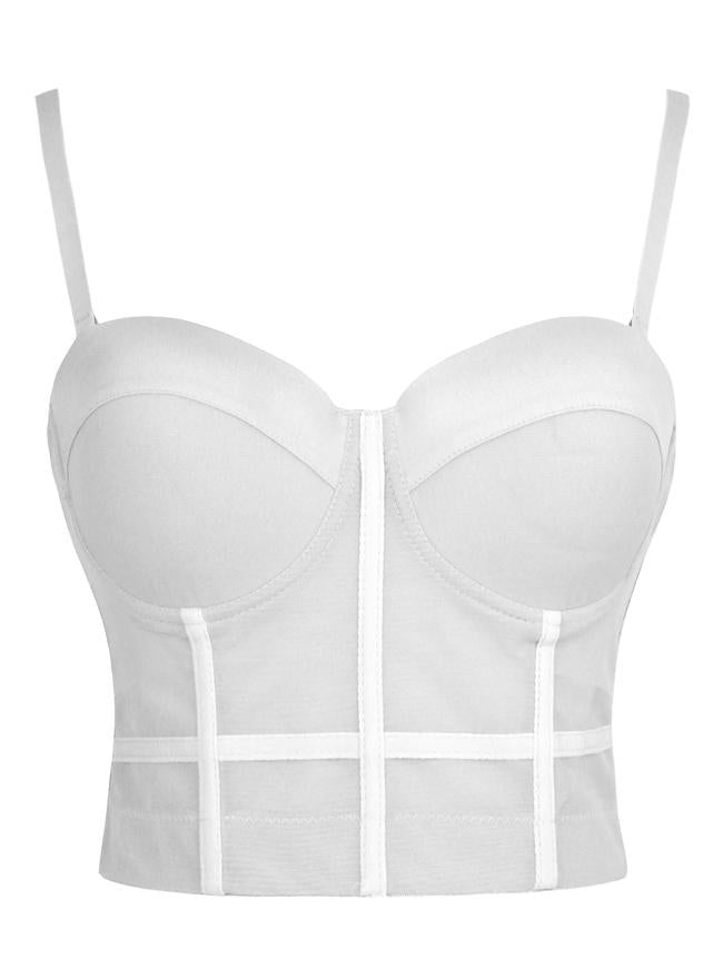 Fashion See-through Mesh Spaghetti Straps Bustier Bra Corset Clubwear Crop Top /White