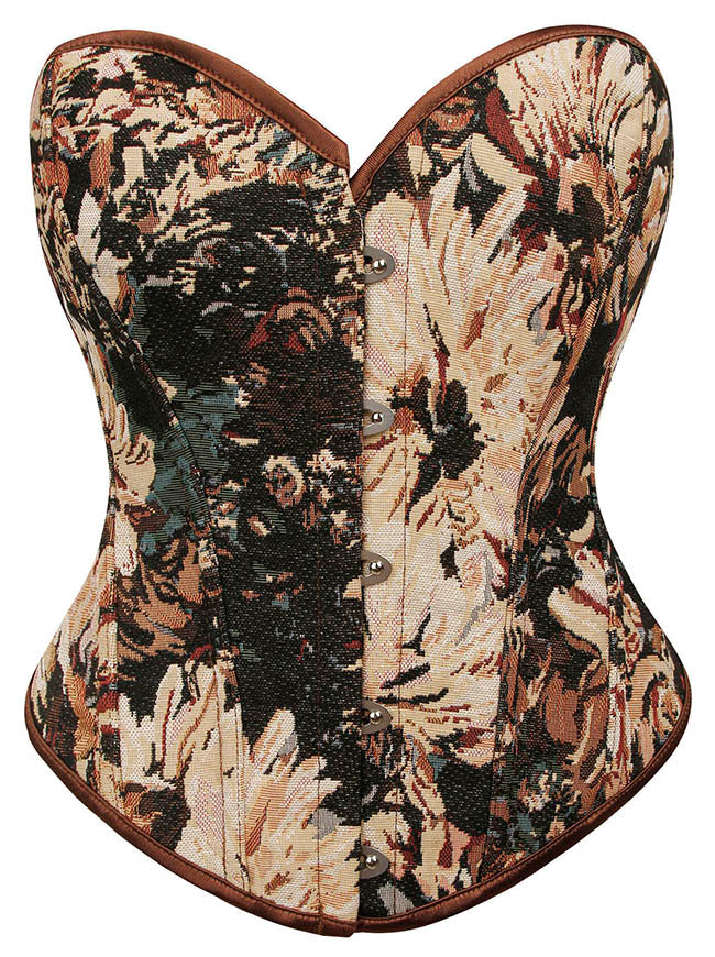 Women's Renaissance Vintage Floral Plastic Boned Lace Up Body Shaper Overbust Corset