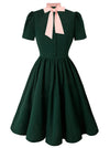 1950s Vintage A Line Swing Dress Rockabilly Cocktail Party Casual Dress Solid Midi Dress Green Pink Main Image