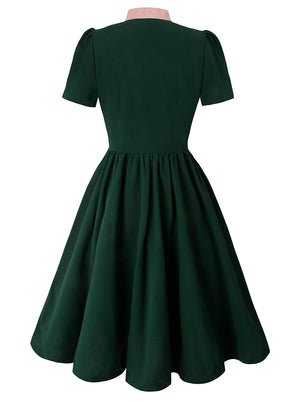 1950s Vintage A Line Swing Dress Rockabilly Cocktail Party Casual Dress Solid Midi Dress