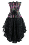 Women's Steampunk Gothic Steel Boned Bustier Corset and Ruffles Skirt