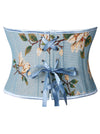 Women Fashion Vintage Strapless Floral Printed Short Overbust Corset Crop Top Blue