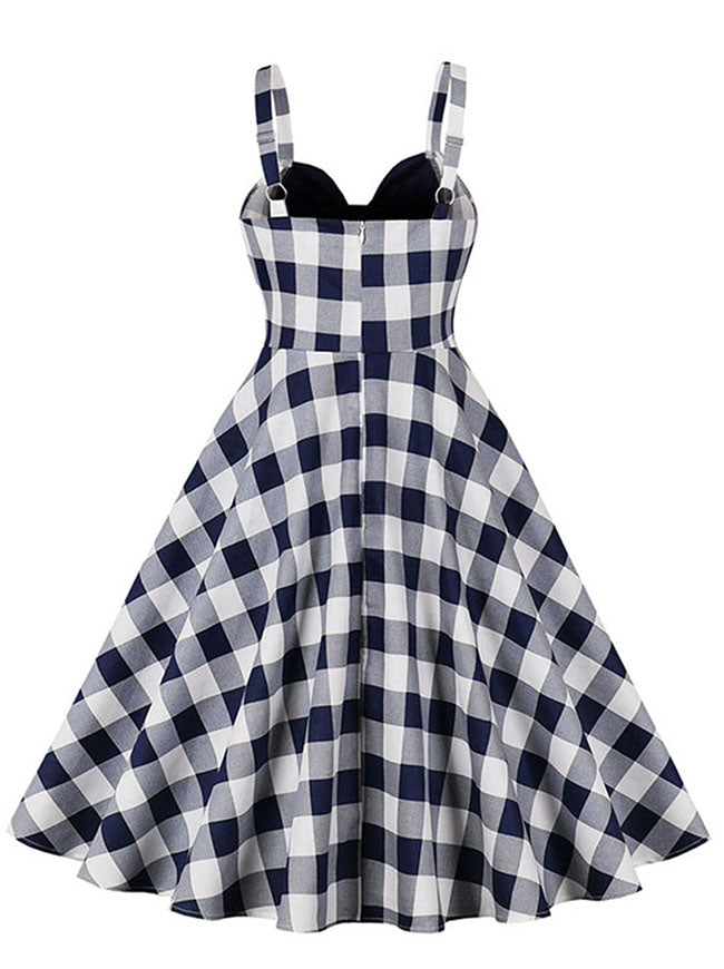 50s Vintage Checkered Sweetheart Dress Rockabilly Summer Party Dress for Women