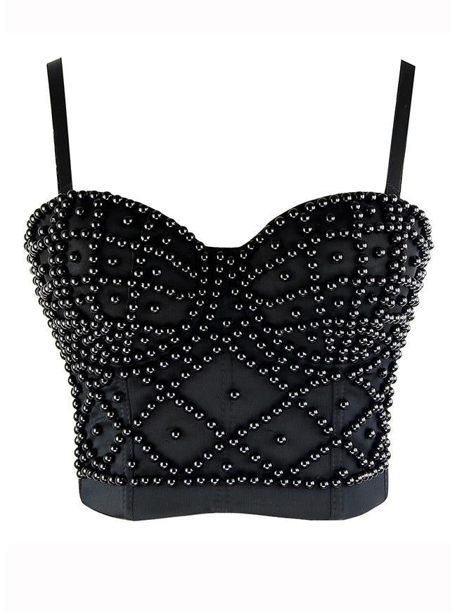 Women's Spaghetti Strap Beads Clubwear Party Bra Top