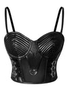 Clubwear Crop Top Women's PU Leather Spaghetti Straps Bustier Bra Black