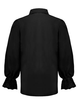 Mens Pirate Shirt Black Medieval Long Sleeve Ruffle Cuff Blouse Top Halloween Costume Top