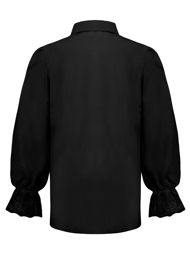 Mens Pirate Shirt Black Medieval Long Sleeve Ruffle Cuff Blouse Top Halloween Costume Top