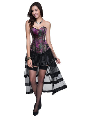 Women's Steampunk Gothic Retro Bustier Corset and High Low Skirt Set