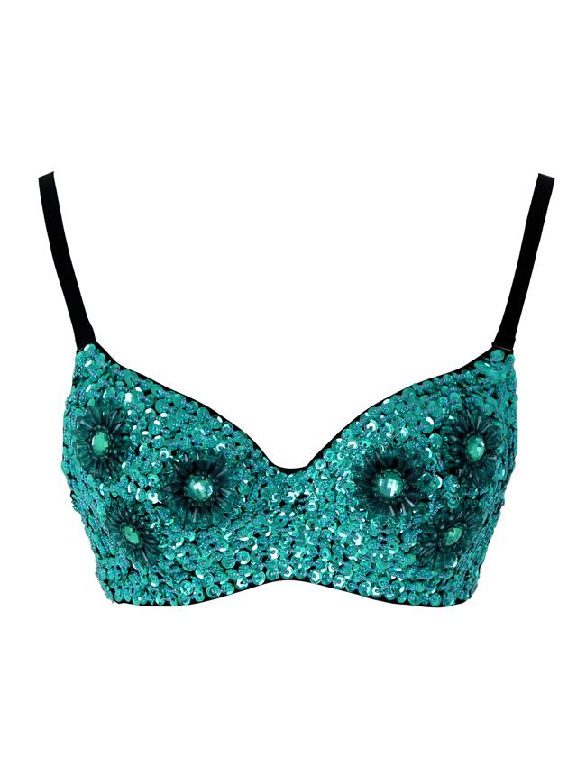 Women's Floral Sequin Bead and Gem Punk Goth B Cup Bra Dance Tribal Sport Top