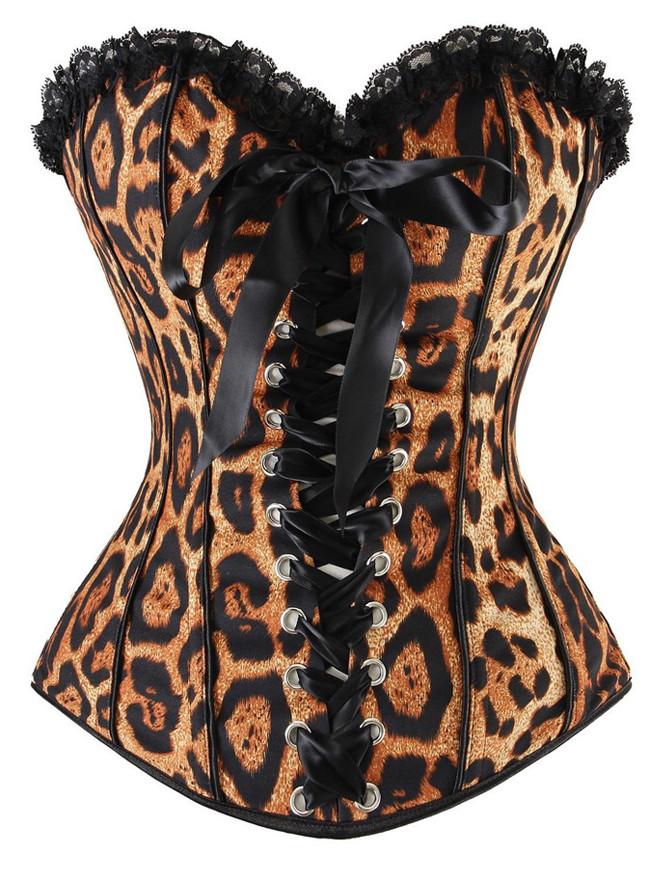 Women's Strapless Leopard Print Ruffle Trimmed Temptation Overbust Corset