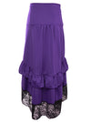 Womens Punk Victorian Gothic High Waist Lace Trim Ruffled High Low Bustle Skirt Purple