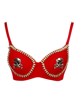 Women's B Cup Goth Punk Metallic Rivets Skull Clubwear Party Bra Top