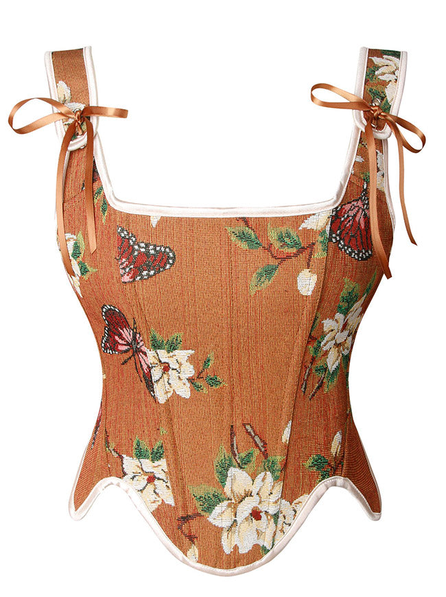 Women's Renaissance Summer Vintage Floral Embroidery Bustier Corset Crop Top Y2k Tops