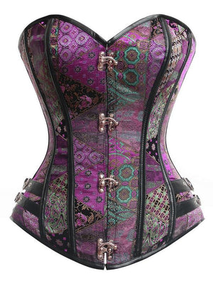 Steampunk Purple Burlesque Spiral Steel Boned Corset with Buckles