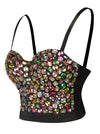 Rhinestone Bustier Crop Top Bra Women's Spaghetti Straps Colorful Studded Clubwear Top