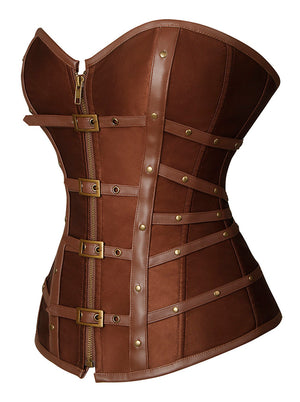 Steampunk Gothic Corset Women Punk Satin Boned Zipper Overbust Corset Top with Buckles