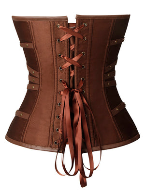 Steampunk Gothic Corset Women Punk Satin Boned Zipper Overbust Corset Top with Buckles