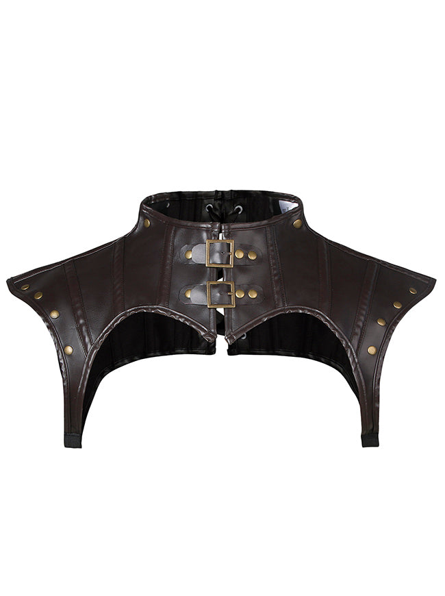 Women Steampunk Gothic PU Leather Pauldron Collared Rivet Armor Costume Shrug Jacket