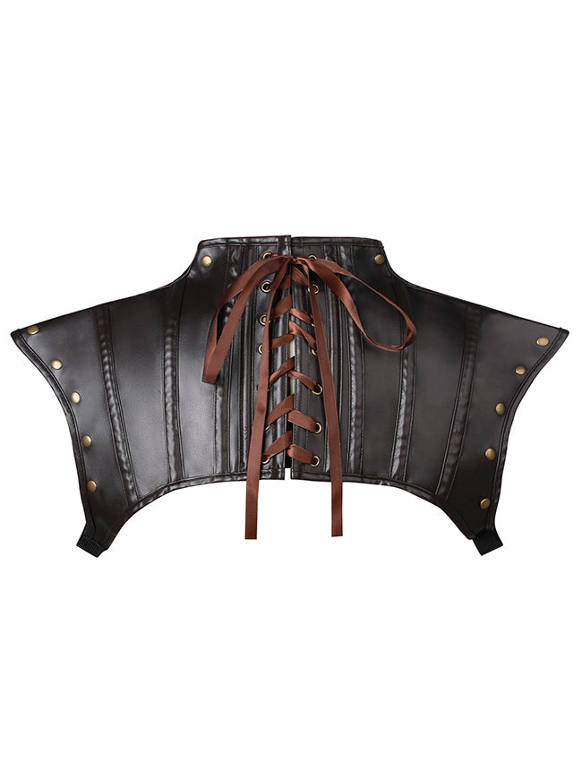 Women Steampunk Gothic PU Leather Pauldron Collared Rivet Armor Costume Shrug Jacket