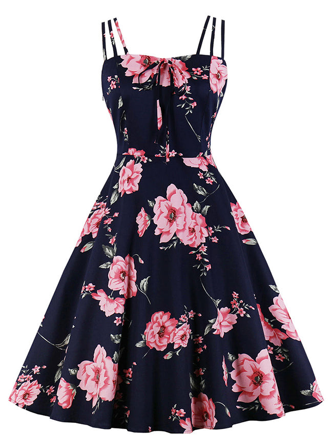 Spaghetti Straps Plus Size Floral Print Dress