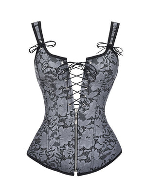 Steampunk Vintage Jacquard Wide Straps Lace Up Vest Bustier Corset