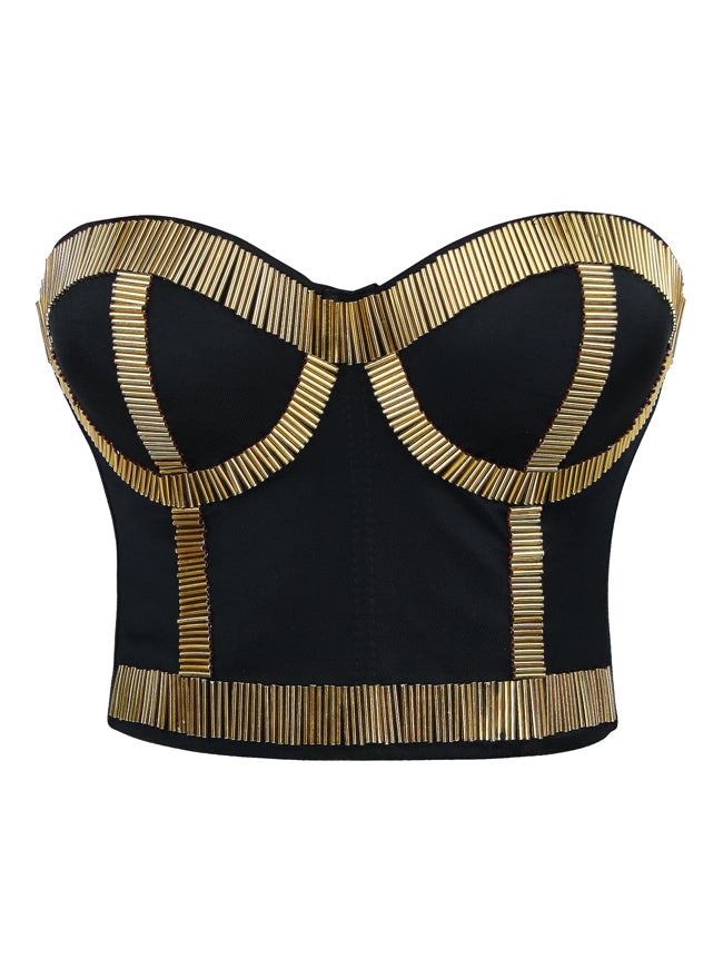 Women's Punk Metallic Stick Clubwear Party Bustier Bra Crop Top