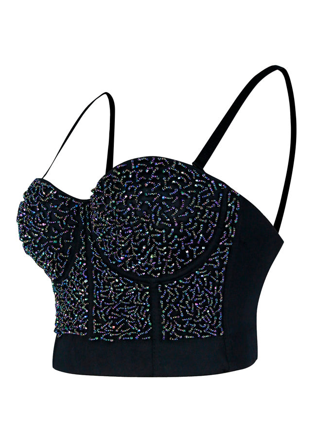 Punk Metallic Beads B Cup Bustier Bra Club-wear Crop Top