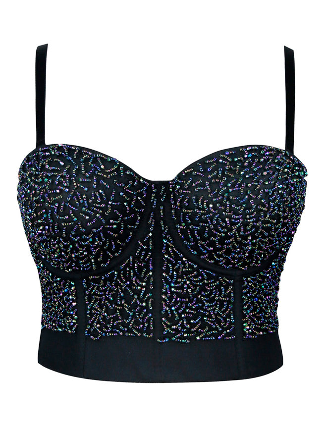 Punk Metallic Beads B Cup Bustier Bra Club-wear Crop Top