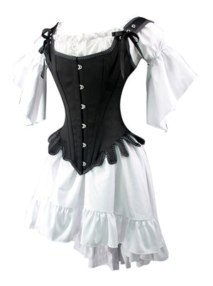 2pc Renaissance Black Corset Vest with White Off Shoulder High Low Dress