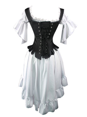 2pc Renaissance Black Corset Vest with White Off Shoulder High Low Dress