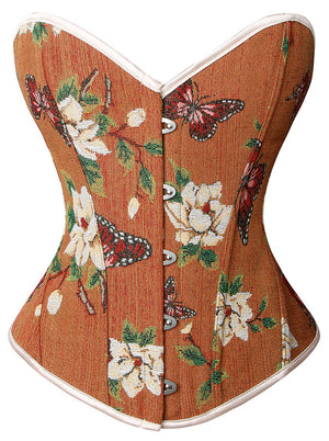 Strapless Overbust Corset Stylish Vintage Jacquard Brocade Floral Butterfly Print Corset