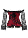 Gothic Victorian Overbust Bustier Corset with Long Lace Floral Sleeves