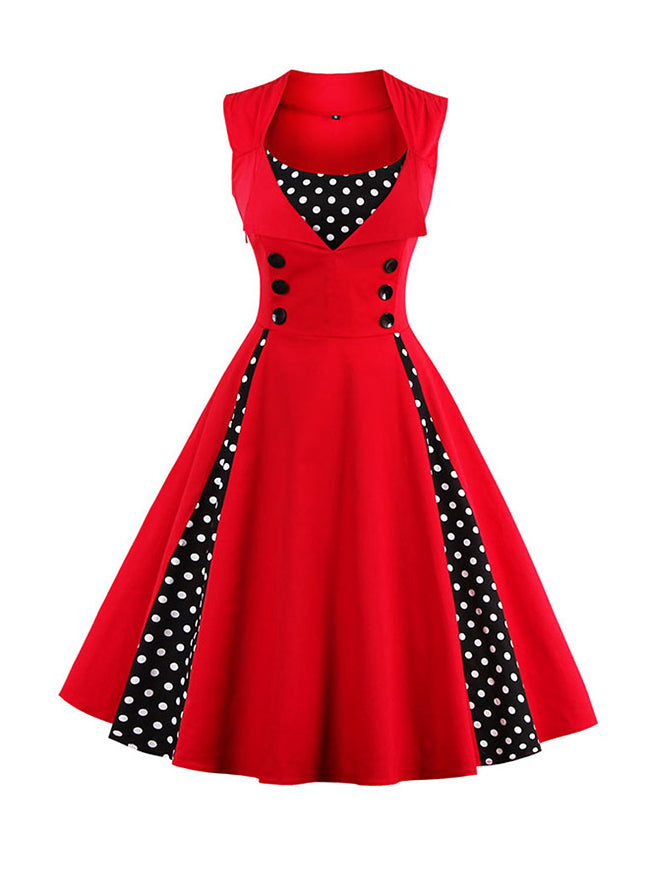 Vintage Polka Dot Print Sleeveless Plus Size Swing Dress