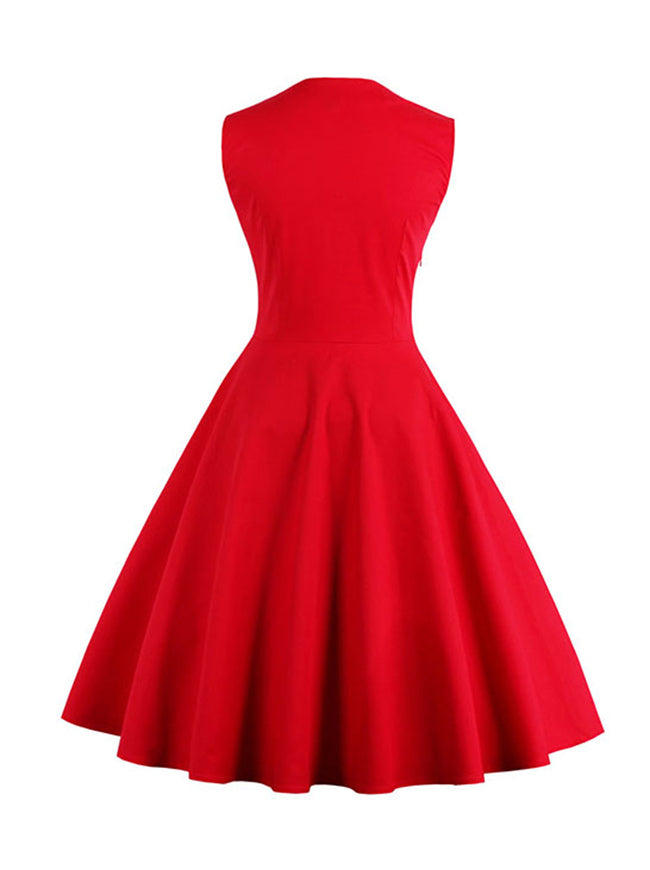 Vintage Polka Dot Print Sleeveless Plus Size Swing Dress