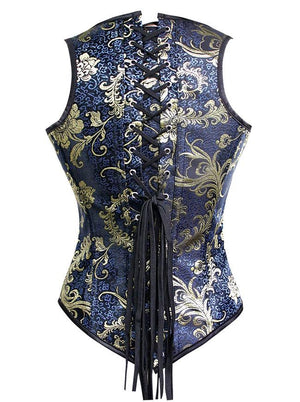 Spiral Steel Boned Brocade Burlesque Corset Vest for Women